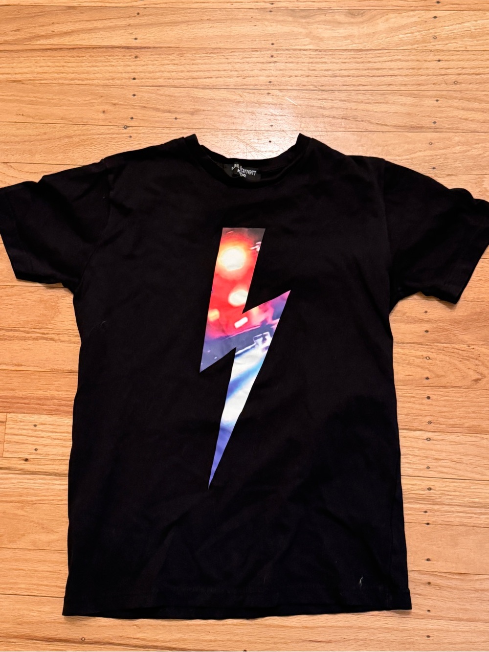 Neil Barrett Kids Black Short Sleeve Tee with Multicolor Lightning Bolt